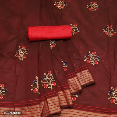 Elegant Maroon Chanderi Cotton Saree With Blouse Piece For Women