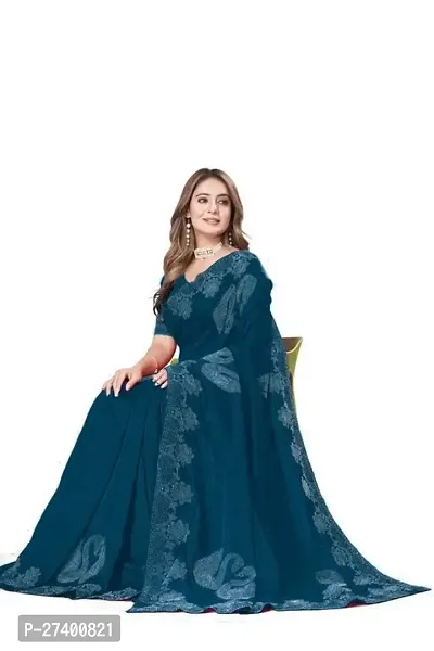 Elegant Blue Georgette Saree With Blouse Piece For Women-thumb0