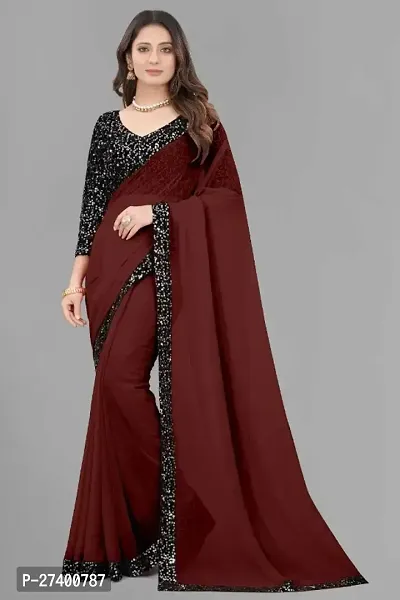 Elegant Brown Georgette Saree With Blouse Piece For Women-thumb0