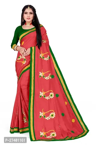 Elegant Red Silk Blend Saree With Blouse Piece For Women-thumb0