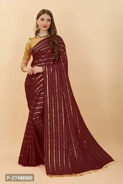 Elegant Maroon Silk Blend Saree With Blouse Piece For Women