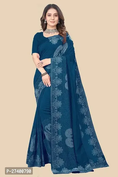 Elegant Blue Georgette Saree With Blouse Piece For Women