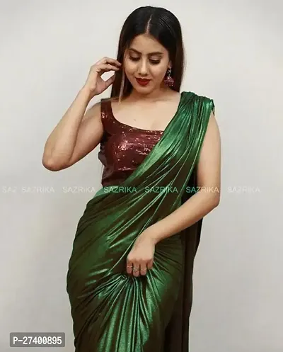 Elegant Green Lycra Saree With Blouse Piece For Women-thumb0