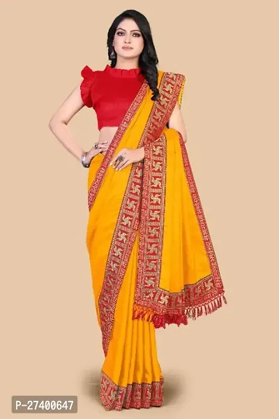 Elegant Yellow Silk Cotton Saree With Blouse Piece For Women