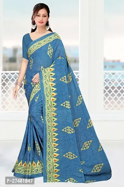 Elegant Blue Georgette Saree With Blouse Piece For Women