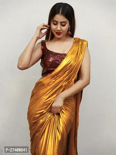 Elegant Yellow Lycra Saree With Blouse Piece For Women-thumb0