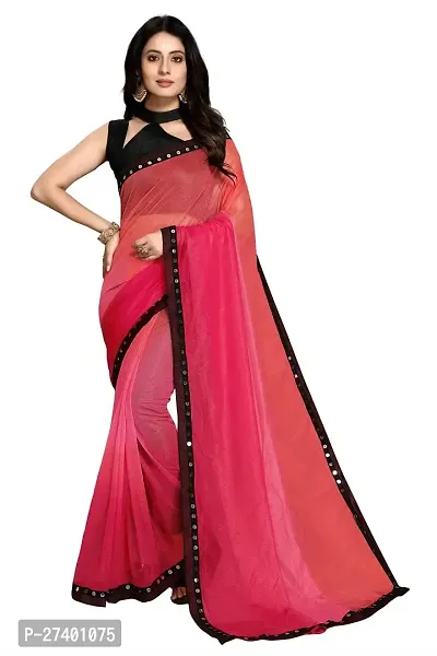 Elegant Pink Lycra Saree With Blouse Piece For Women-thumb0