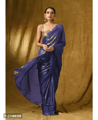 Elegant Blue Lycra Saree With Blouse Piece For Women-thumb0