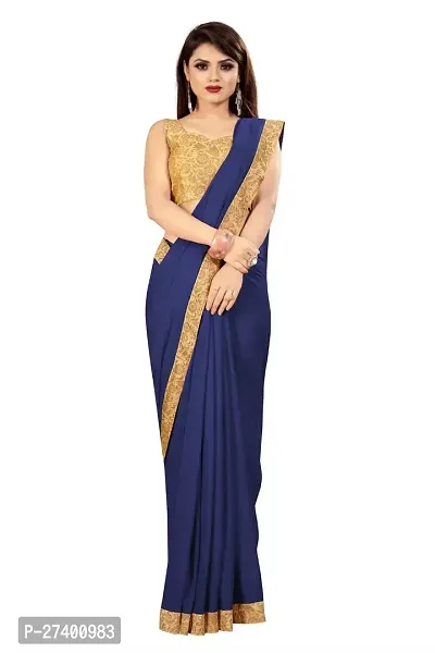 Elegant Navy Blue Lycra Saree With Blouse Piece For Women