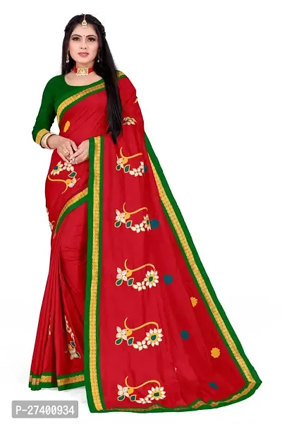 Elegant Red Silk Blend Saree With Blouse Piece For Women