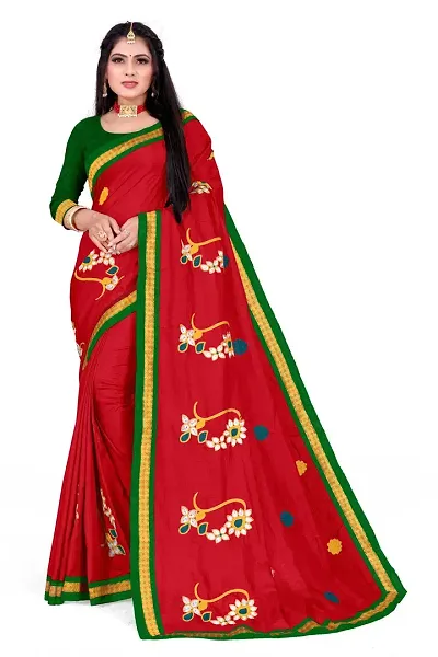 Elegant Silk Blend Embroidered Women Saree with Blouse piece