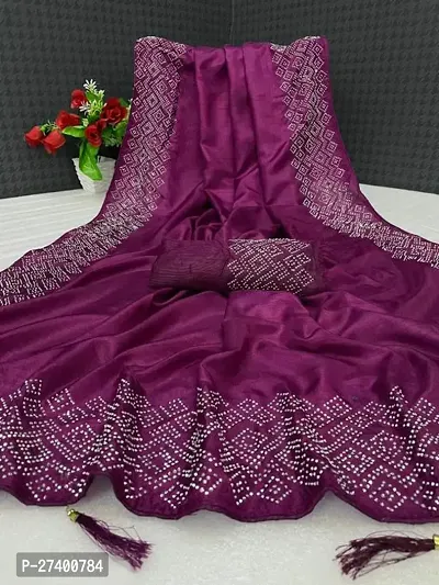 Elegant Magenta Satin Saree With Blouse Piece For Women-thumb0