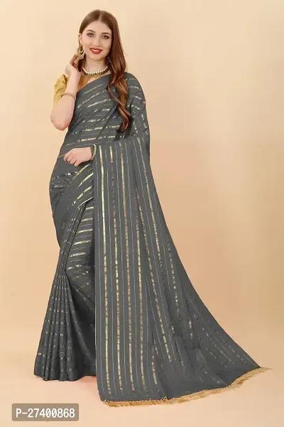 Elegant Grey Silk Blend Saree With Blouse Piece For Women