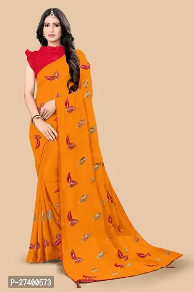 Elegant Yellow Georgette Saree With Blouse Piece For Women-thumb0