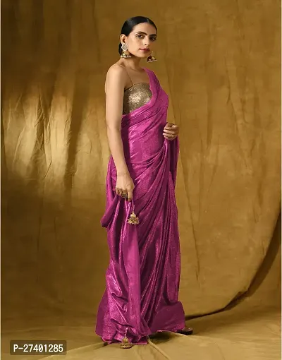 Elegant Magenta Lycra Saree With Blouse Piece For Women-thumb0