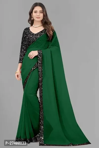 Elegant Green Georgette Saree With Blouse Piece For Women-thumb0