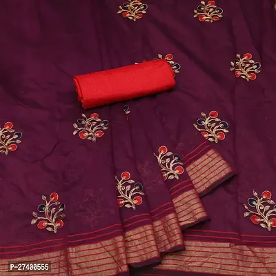 Elegant Purple Chanderi Cotton Saree With Blouse Piece For Women-thumb0