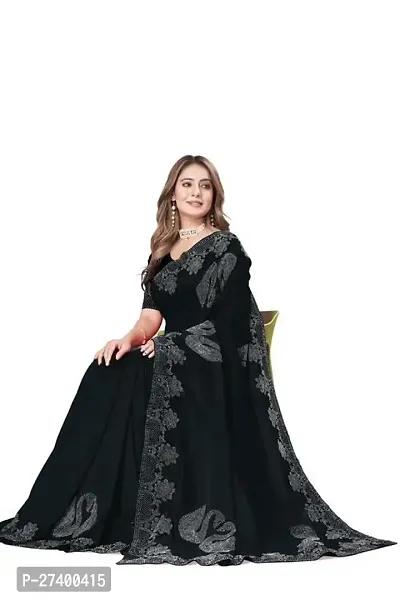 Elegant Black Georgette Saree With Blouse Piece For Women