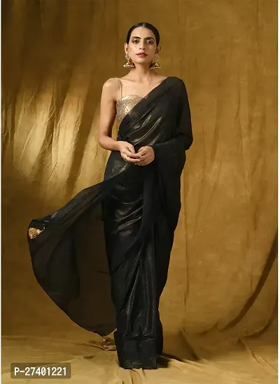 Elegant Black Lycra Saree With Blouse Piece For Women