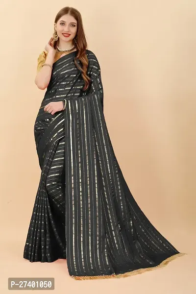 Elegant Black Silk Blend Saree With Blouse Piece For Women