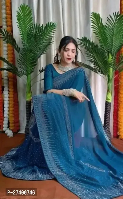 Elegant Blue Georgette Saree With Blouse Piece For Women