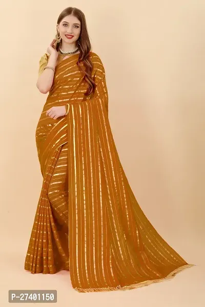 Elegant Golden Silk Blend Saree With Blouse Piece For Women