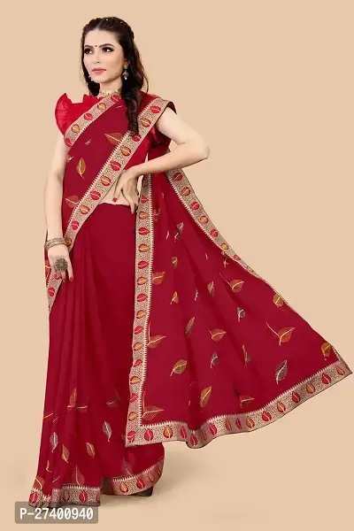 Elegant Red Georgette Saree With Blouse Piece For Women