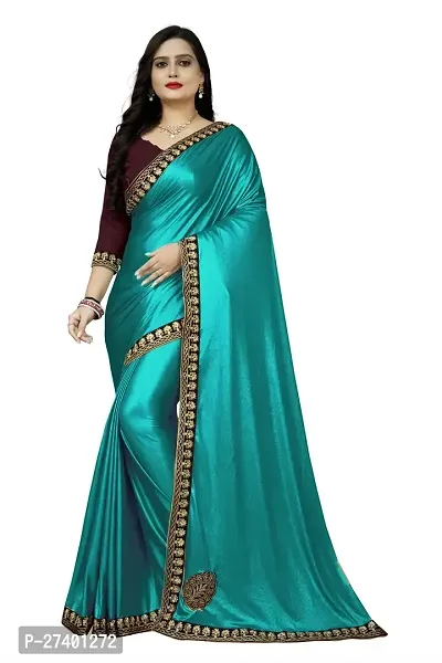 Elegant Green Lycra Saree With Blouse Piece For Women