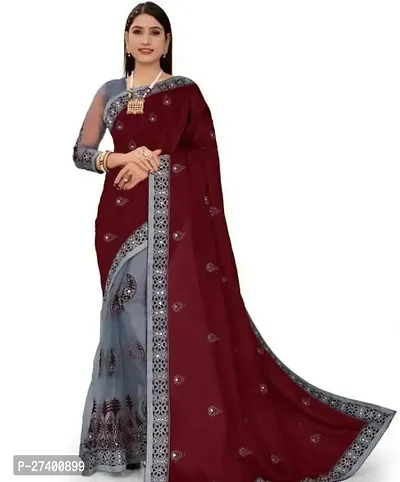 Elegant Maroon Art Silk Saree With Blouse Piece For Women-thumb0