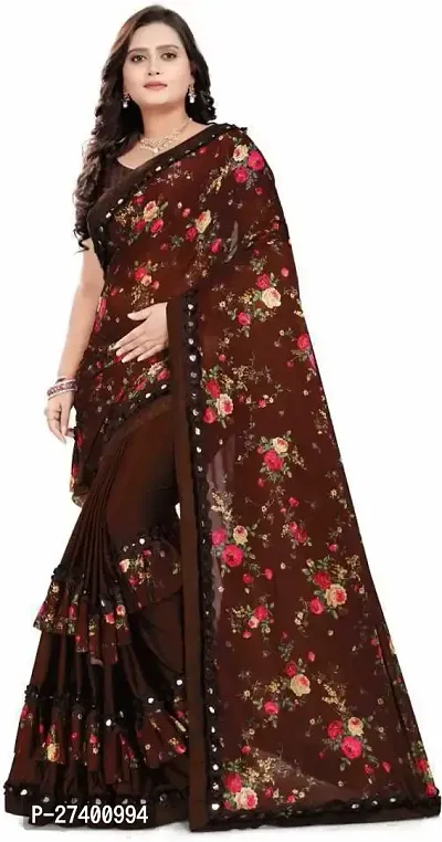 Elegant Brown Lycra Saree With Blouse Piece For Women-thumb0