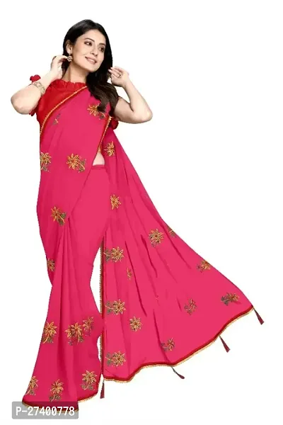 Elegant Pink Georgette Saree With Blouse Piece For Women