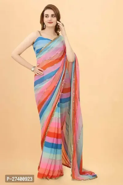 Elegant Multicoloured Georgette Saree With Blouse Piece For Women-thumb0