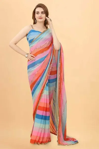 Qyra trendy Digital Print Bollywood Georgette Saree (Multicolor)