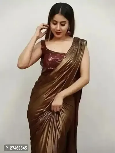 Elegant Brown Lycra Saree With Blouse Piece For Women