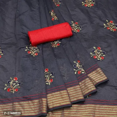 Elegant Grey Chanderi Cotton Saree With Blouse Piece For Women-thumb0