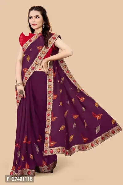 Elegant Purple Georgette Saree With Blouse Piece For Women-thumb0