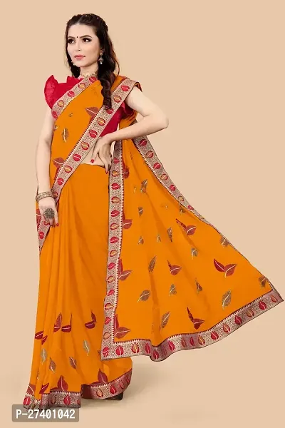 Elegant Orange Georgette Saree With Blouse Piece For Women