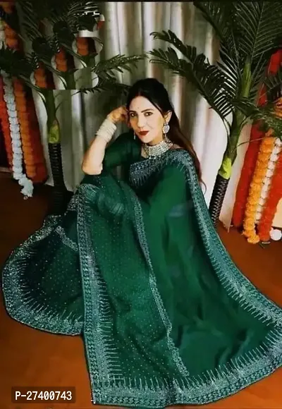 Elegant Green Georgette Saree With Blouse Piece For Women-thumb0