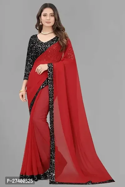 Elegant Red Georgette Saree With Blouse Piece For Women-thumb0