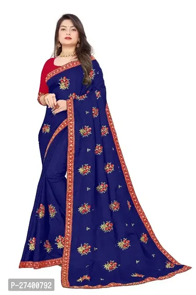 Elegant Blue Silk Blend Saree With Blouse Piece For Women-thumb0