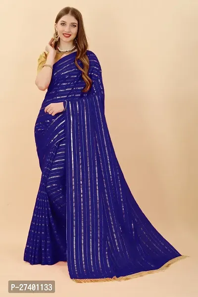 Elegant Blue Silk Blend Saree With Blouse Piece For Women