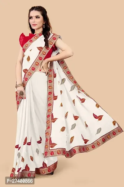 Elegant White Georgette Saree With Blouse Piece For Women-thumb0