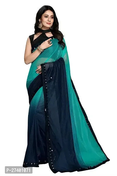 Elegant Green Lycra Saree With Blouse Piece For Women-thumb0