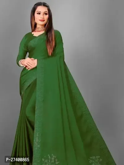 Elegant Green Satin Saree With Blouse Piece For Women