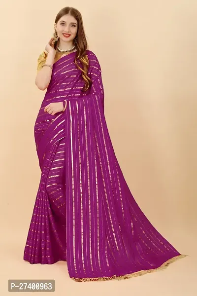 Elegant Purple Silk Blend Saree With Blouse Piece For Women-thumb0