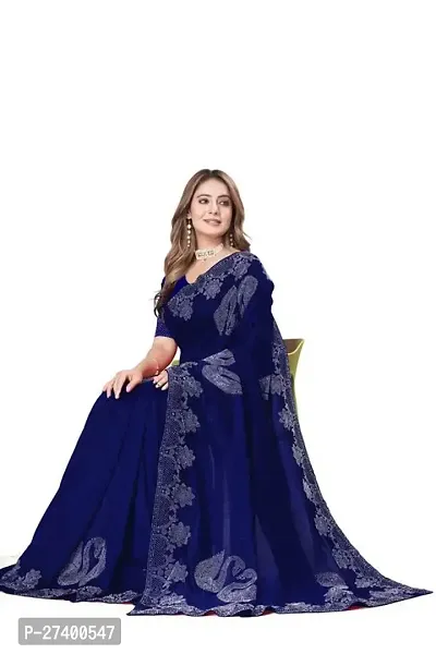 Elegant Blue Georgette Saree With Blouse Piece For Women-thumb0