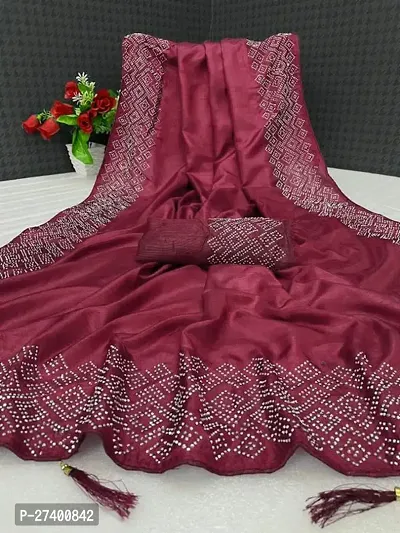 Elegant Maroon Satin Saree With Blouse Piece For Women-thumb0