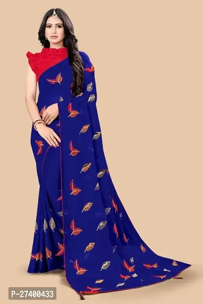 Elegant Blue Georgette Saree With Blouse Piece For Women