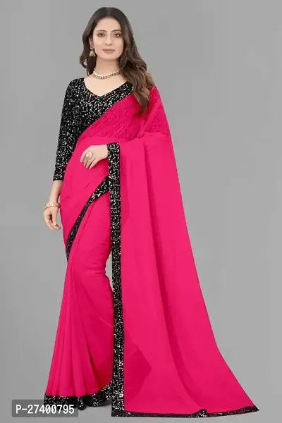 Elegant Pink Georgette Saree With Blouse Piece For Women-thumb0