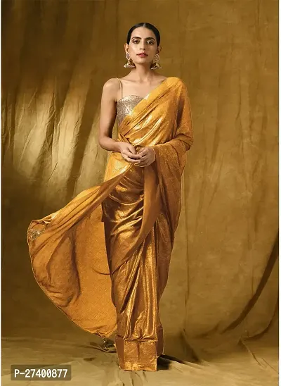 Elegant Yellow Lycra Saree With Blouse Piece For Women-thumb0